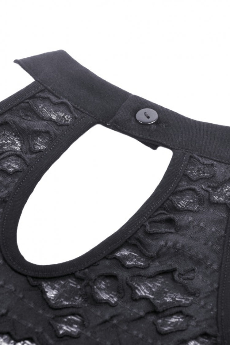 Black Halterneck Eyelet Lace-Up Ripped Women's Punk Tank Top - Product - 15
