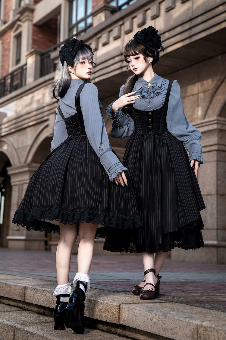 [Dreamlike Realm] Sleeveless Printed Ruffled Embroidered Bustier Elegant Sweet Lolita Jsk Dress 4 Colors - Product - 15