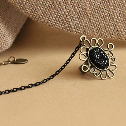 Black Lace Retro Female Gothic Lolita Bracelet Ring - Product - 6