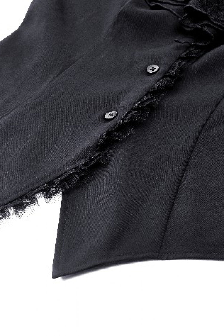 Black Lace Stand Collar Multi-Layered Ruffled Long Flared Sleeves Women's Gothic Blouse - Product - 14