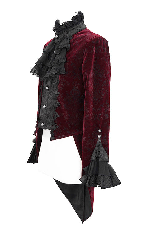 Lotus Leaf Corsage Collar False Two Piece Mens Red Gothic Swallow Tailed Coats - Product - 5