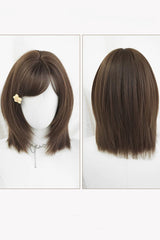 Chestnut Brown Refined Side-Swept Bangs Layered Sweet Lolita Short Bob Wig - Product - 6