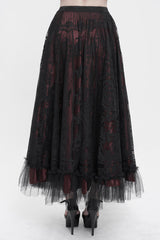 Black/Red Lace Flower Mesh Hem Paneled Ruffles Lace Big Swing Women's Gothic Skirt - Product - 3