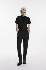 Black Embroidered Slim Pleated Men's Gothic Pants - Black - 1