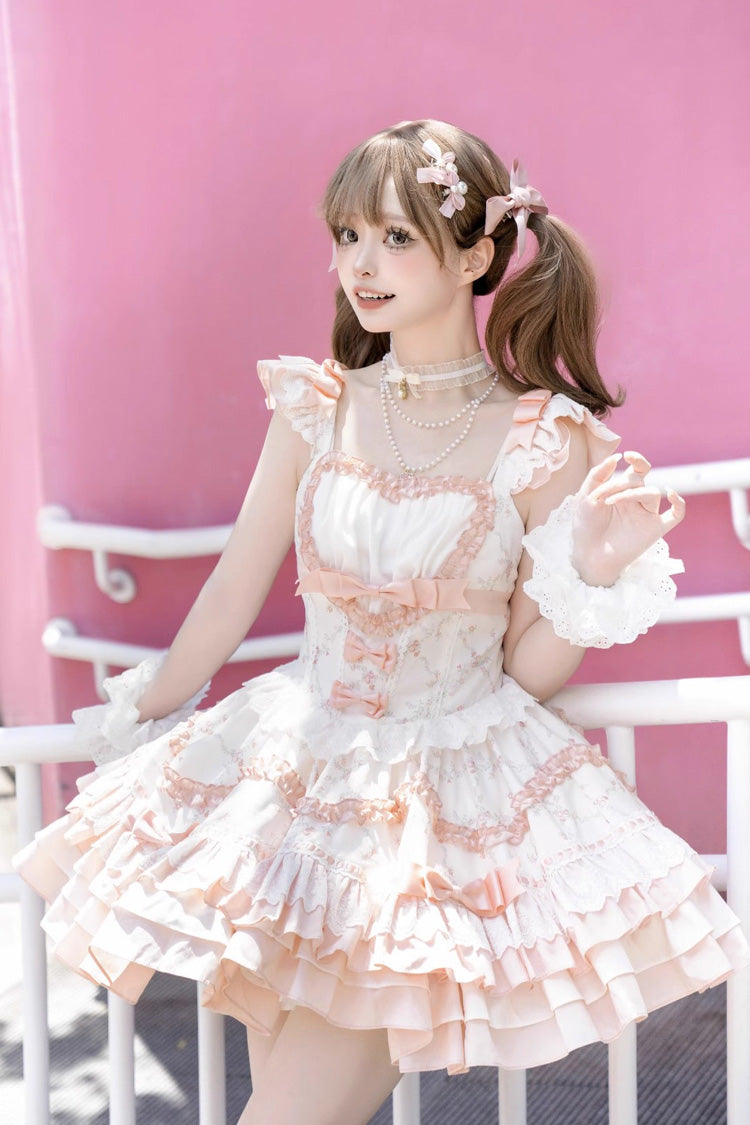 Floral Print Multi-layer Ruffle Bowknot Lace Sweet Lolita Tiered Dress 2 Colors - Product - 5