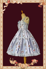 Light Blue Strawberry Plaid Print Bowknot Sleeveless Ruffle Sweet Lolita Dress - Product - 7