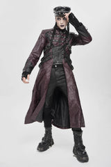 Red Stand Collar Zipper Straps Eyelet Men's Punk Coat - Product - 11