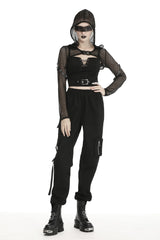 Black Long Sleeves Fishnet Mesh Women's Gothic Punk Hooded Cape - Product - 8