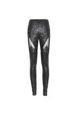Black Floral Embroidered Mesh Splice Women's Gothic Leggings - Product - 8