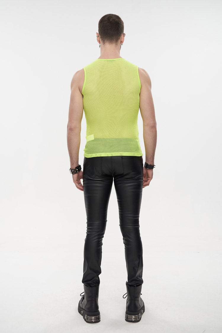 Yellow Elasticity Perspective Rhombus Net Yarn Sleeveless Men's Gothic T-Shirt - Product - 5