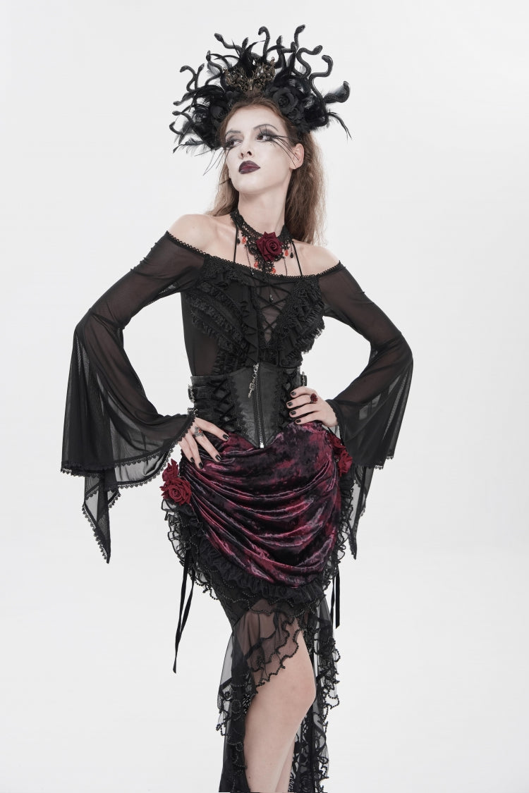 Black Crochet Lace-Up Slim Zippered Women's Gothic Accessory Zip Girdle - Product - 11