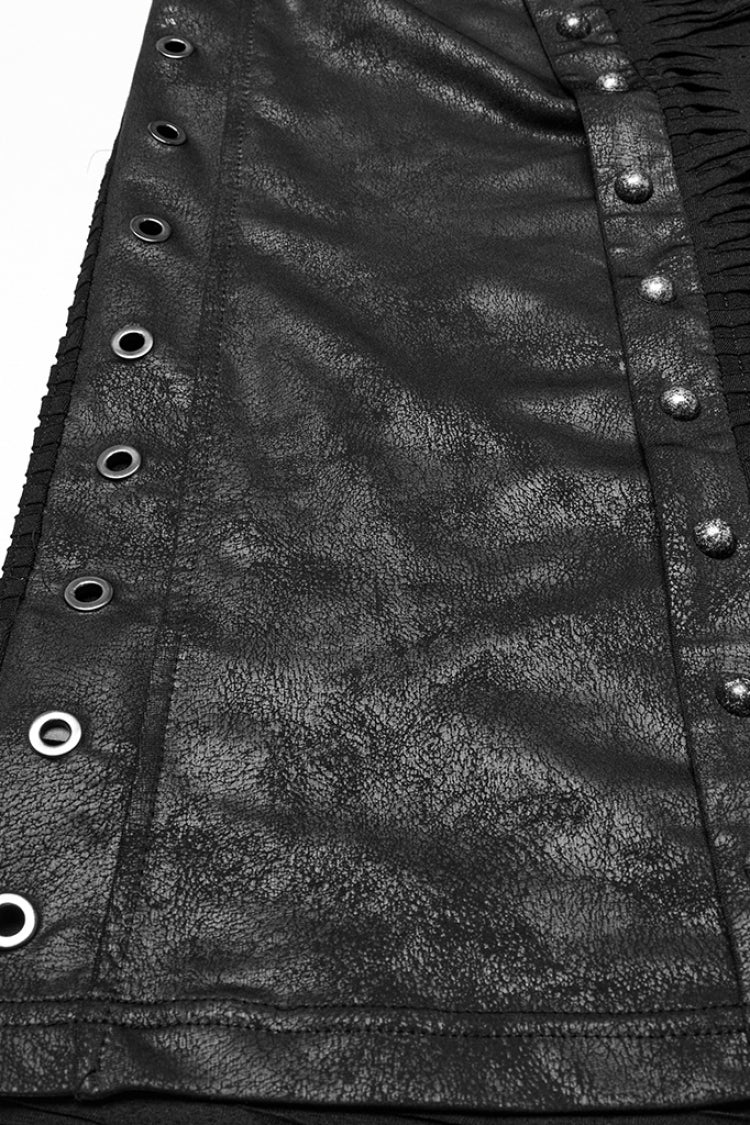 Black Sleeveless Hooded Ripped Ruched Men's Punk Vest - Product - 7