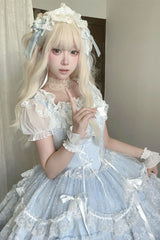 Blue [Candy House] Sleeveless Ruffle Bowknot Lace Lace-Up Sweet Lolita Jsk Dress - Product - 2