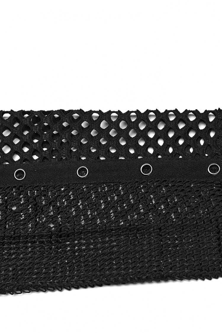 Black Long Sleeves Mesh Eyelet Men's Punk T-Shirt - Product - 8