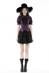 Purple Moon Frilly Collar Short Puff Sleeves Women's Gothic Blouse - Product - 5