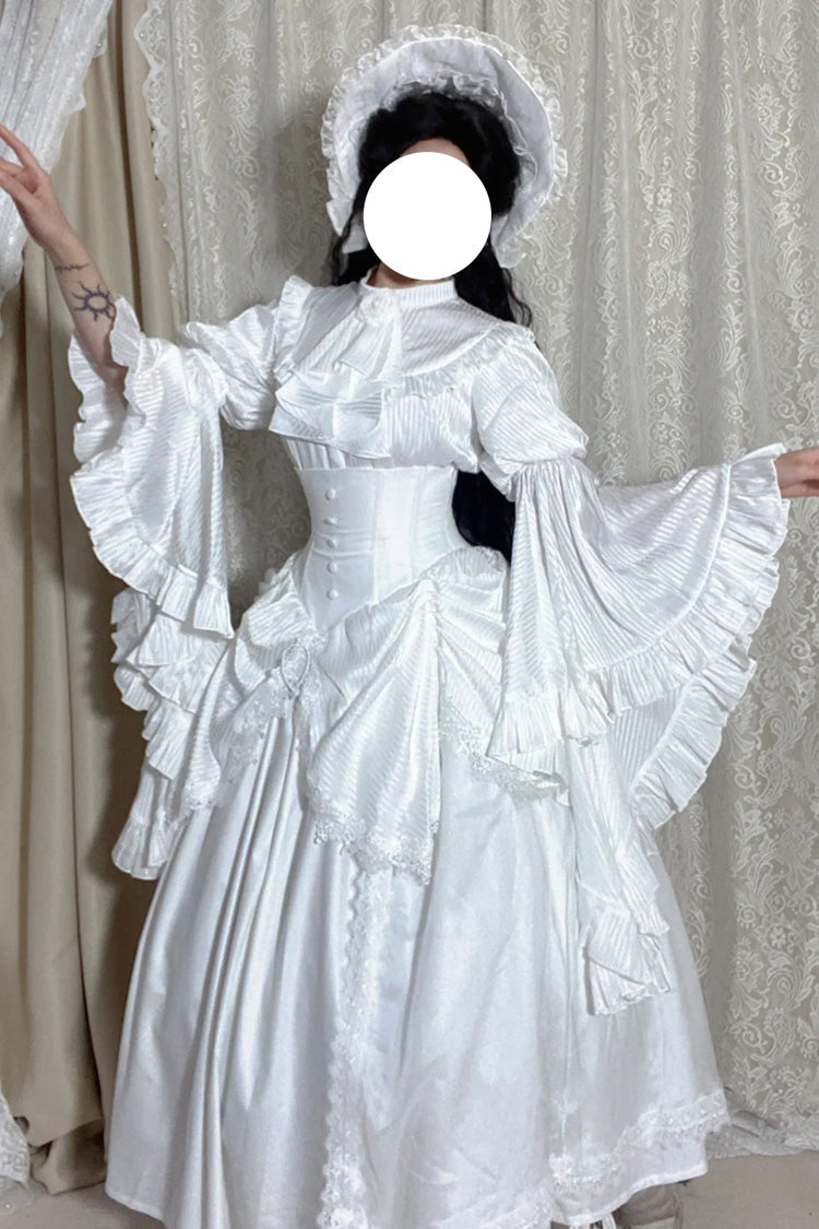 White [Sleepwalking] Long Hime Sleeves Stitching Lace Plus Size Gothic Elegant Lolita Skirt Set - Product - 7
