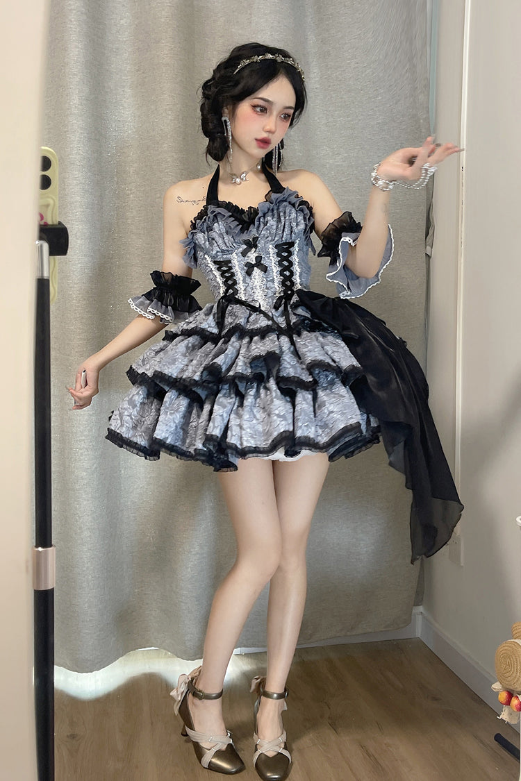 Black/Blue Medea Kiss Gothic Lolita JSK Tiered Dress - Product - 4