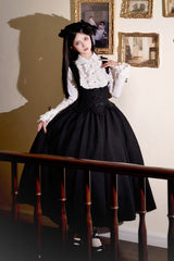 Black [Silent Words] Ruffle Bowknot Classic Lolita Jsk Push-Up Dress - Product - 12