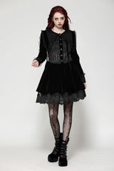 Black Long Sleeves Lace Women's Gothic Velvet Short Dress - Product - 5