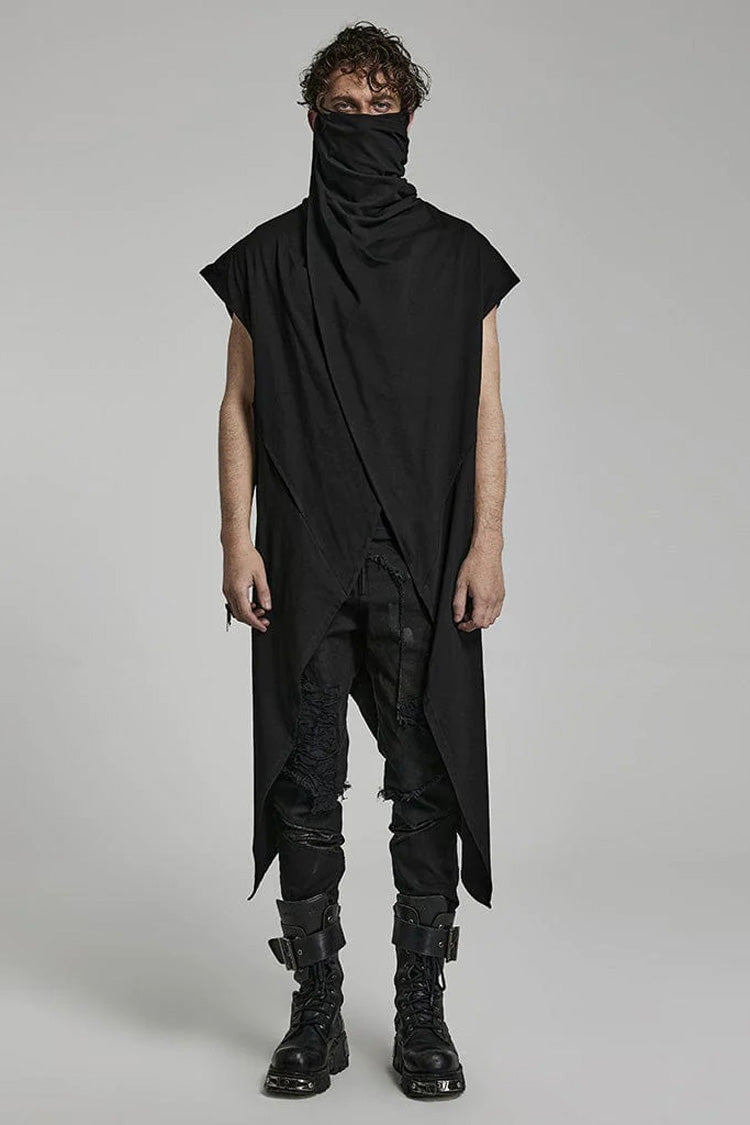 Spiked Hem Doomsday Irregular Mens Steampunk Vest 2 Colors - Black - 1
