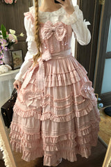 Pink [Heart In Love] Multi-Layered Ruffled Bow Sweet Lolita Jsk Dress - Product - 3