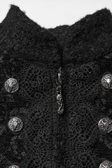 Black Stand Collar Long Sleeves Jacquard Zipper Double-Breasted Women's Punk Coat - Product - 4