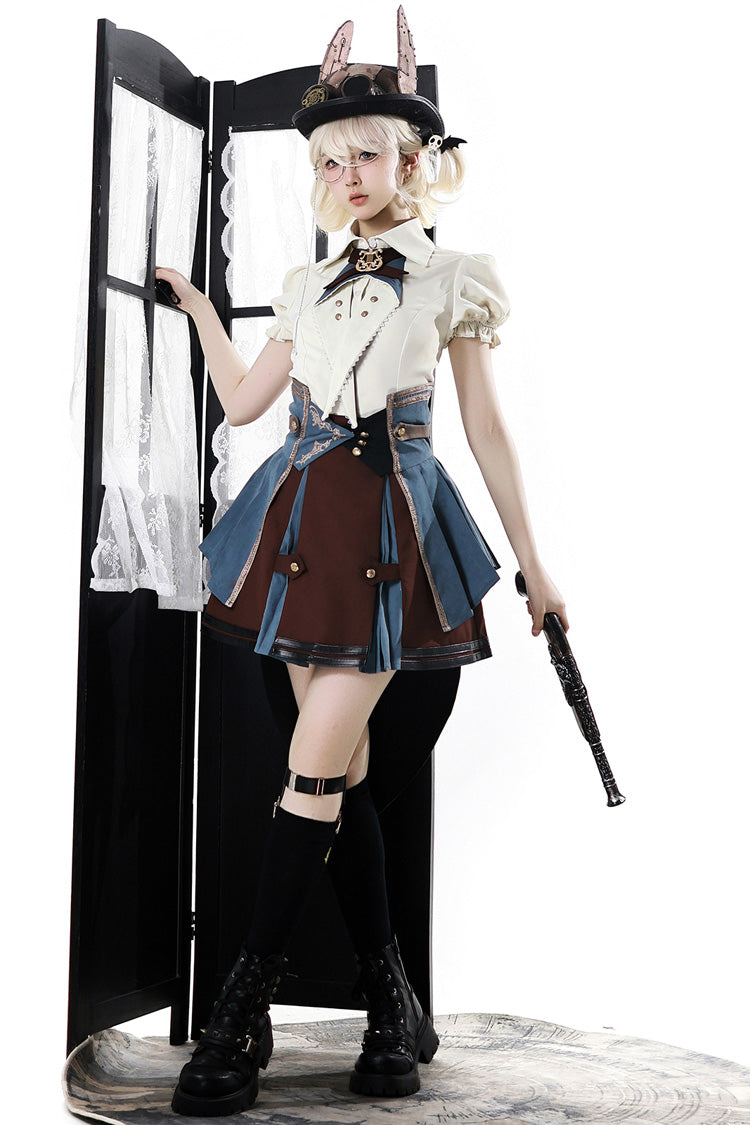 [Fairy Town Train Conductor] British Academy Short Sleeves Embroidery Punk Handsome Lolita Skirt Set - Product - 6