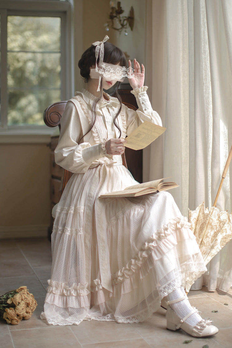 Ivory Sleeveless Ruffle Lace Sweet Japanese Elegant Lolita Jumper Dress - Product - 11