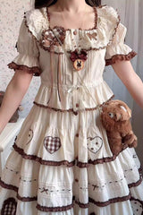 Ivory [Lovely Heart] Triple-Layered Ruffle Embroidery Bowknot Sweet Elegant Lolita Skirt - Product - 7