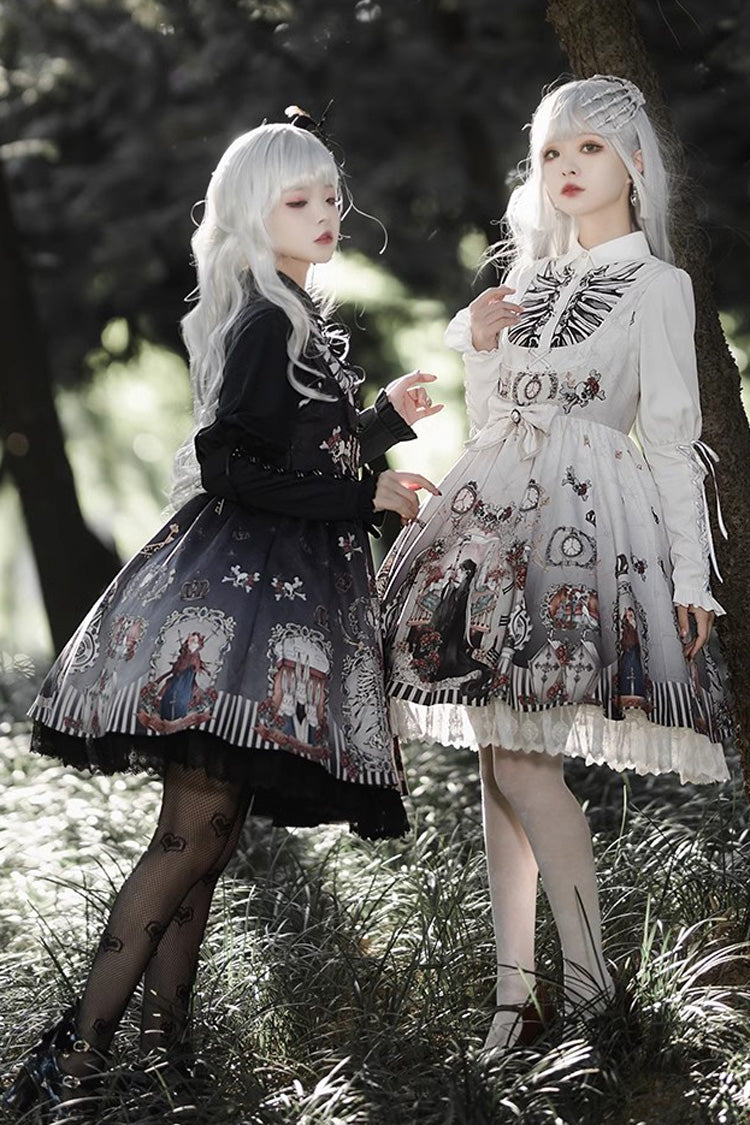 Dark Fairy Tale Print Ruffle Bowknot Gothic Lolita Jsk Dress 2 Colors - Product - 9