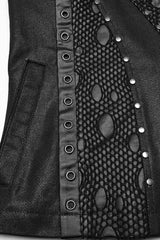 Black Stand Collar Stitching Mesh Men's Punk Vest - Product - 7