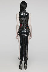 Pu Leather Sleeveless Hollow Side Slit Buckle Women's Steampunk Dress 2 Colors - Product - 11