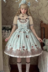 Green [Chocolate Cherry] Print Bowknot Sweet Lolita Jsk Dress - Green - 1
