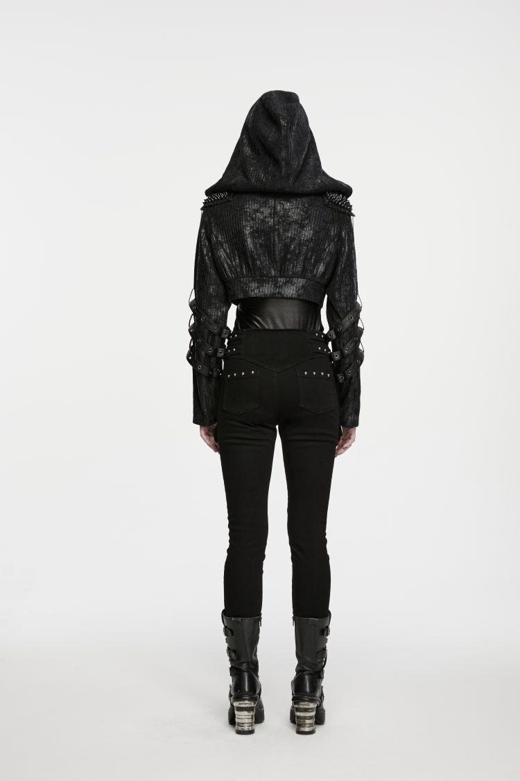 Black Slim Fit Studded Women's Punk Cool Pants with Pockets - Product - 8