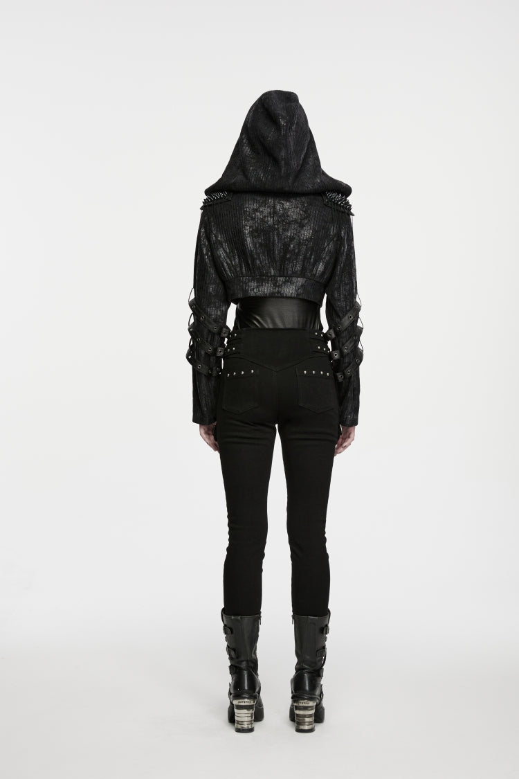 Black Slim Fit Studded Women's Punk Cool Pants with Pockets - Product - 8