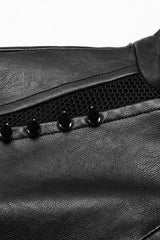 Black Faux Leather Long Sleeves Hollow Stitching Womens Steampunk Short Coat - Product - 8