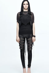 Black Mesh Wavy Sideline Long Women's Punk Hooded Bat Shawl - Product - 2