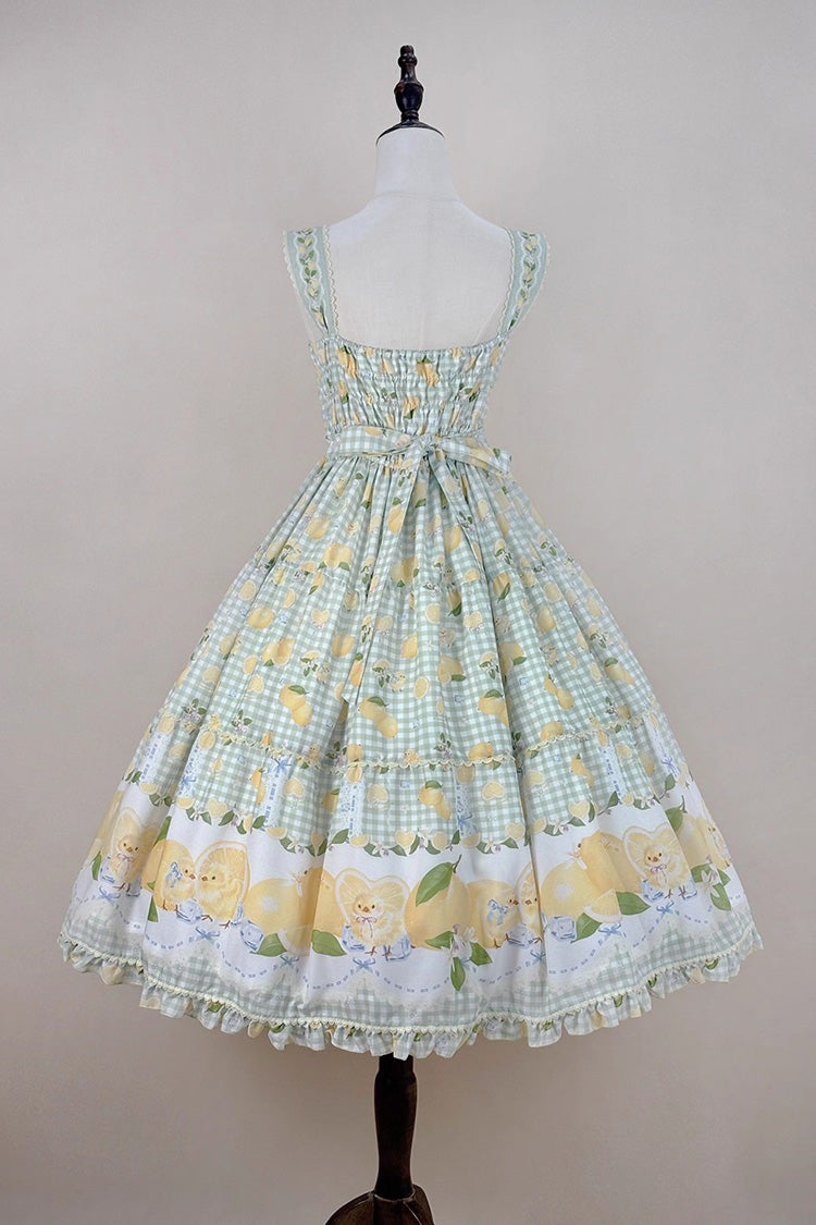 Green [Lemon Chicken] Print Ruffle Bowknot Lace Sweet Lolita Jsk Long Dress - Product - 4