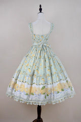 Green [Lemon Chicken] Print Ruffle Bowknot Lace Sweet Lolita Jsk Long Dress - Product - 4