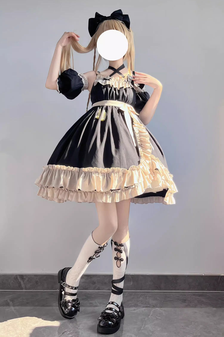 Black [Monet Estate] Sleeveless High Waisted Ruffle Bowknot Asymmetric Gothic Lolita Jsk Dress - Product - 5