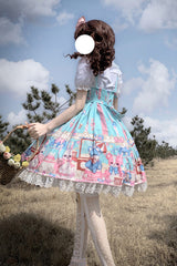 Green Doll Playground Print Ruffle Bowknot Sweet Lolita Jsk Dress - Product - 4