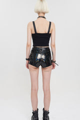 Black Punk Knitted Fabric Adjustable Suspenders Snaps Front Metal Zipper Women's Vest - Product - 7