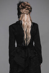 Black Lace Waist Woollen Womens Velvet Short Gothic Jacket With Tail - Product - 7