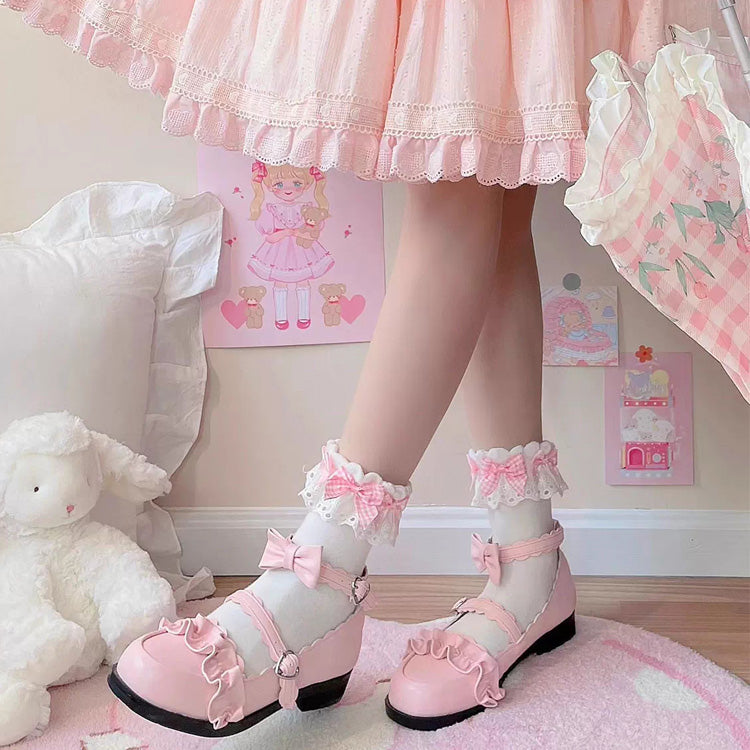 Sweet Ruffle Bowknot Japanese Lolita Shoes 15 Colors - Product - 14