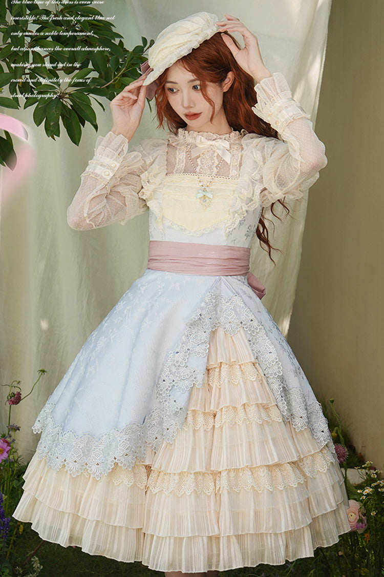 Multi-Color Cream Layers Ruffle Asymmetrical Cardigan Bowknot Sweet Lolita Jsk Dress - Product - 4