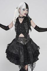 Black Off Shoulder Lace-Up Irregular Chain-Decorated Women's Punk Vest - Product - 11