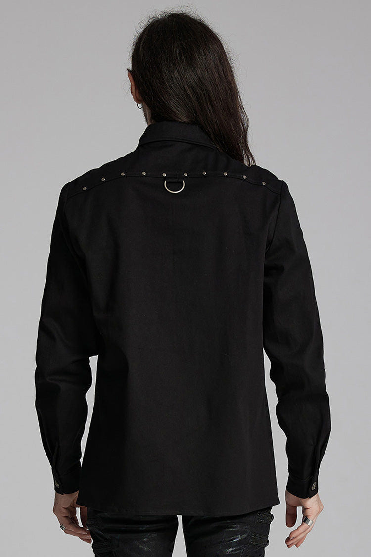 Black Lapel Collar Long Sleeves Rings Men's Punk Blouse - Product - 3