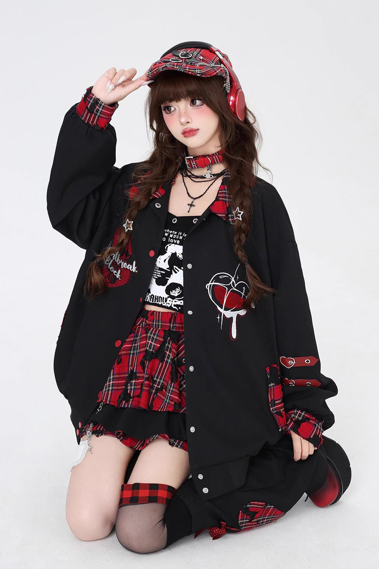 Long Sleeves Embroidery Stitching Gothic Japanese Jirai Kei Coat 2 Colors - Product - 5