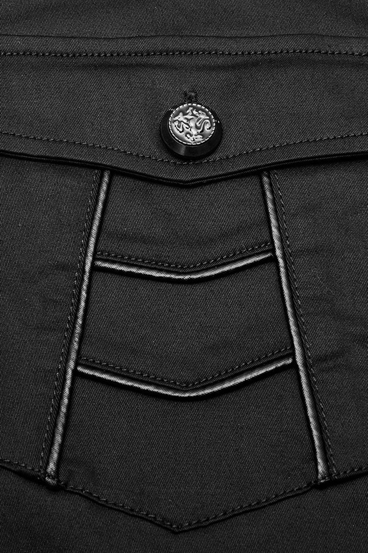 Black Lapel Collar Short Sleeves Men's Punk Blouse - Product - 6