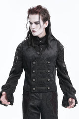 Black Sleeveless Floral Print Buckle-up Men's Gothic Vest - Black - 1